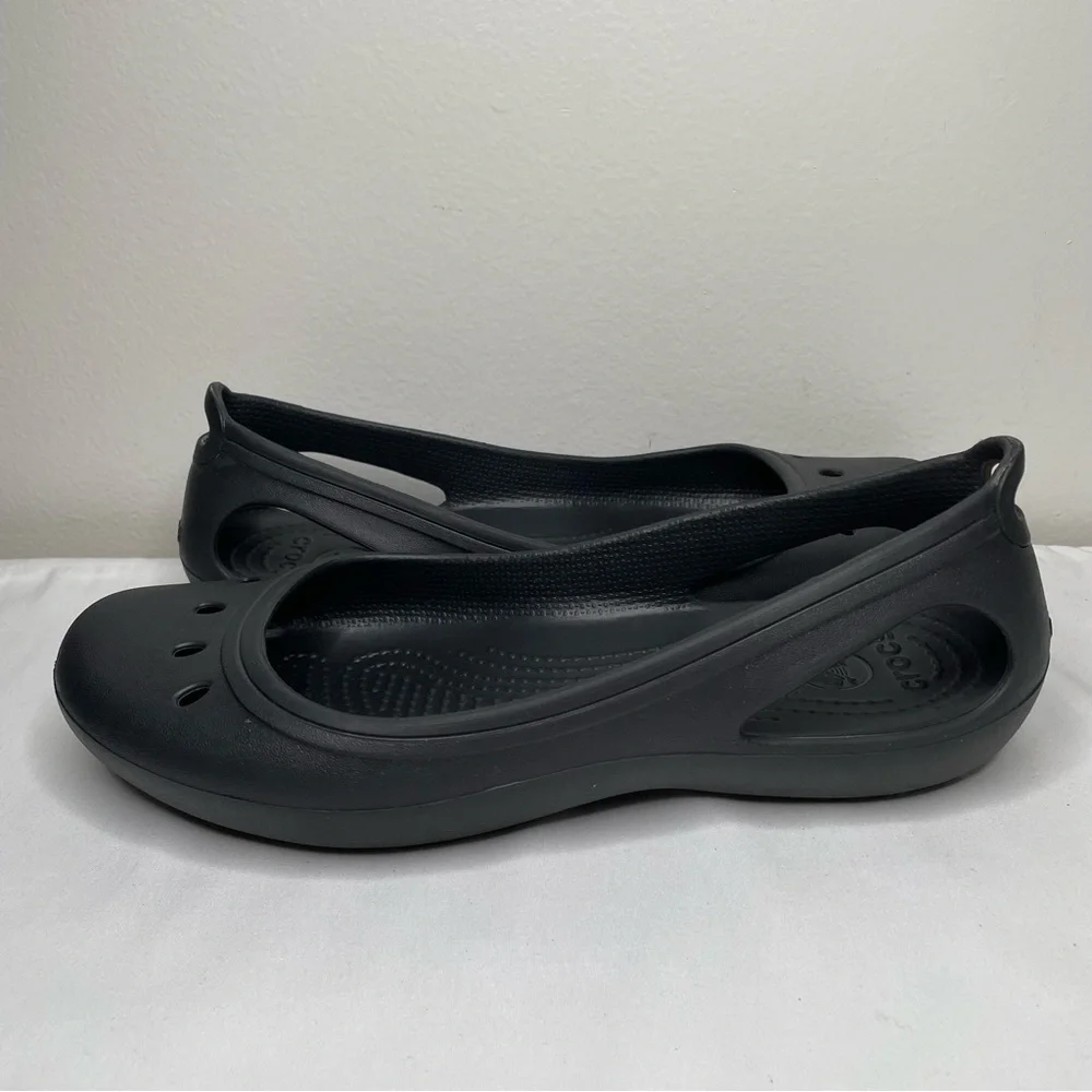 Crocs Black Rubber Slip On Ballet Flat Slip Resistant Safety Work Women Shoes 9